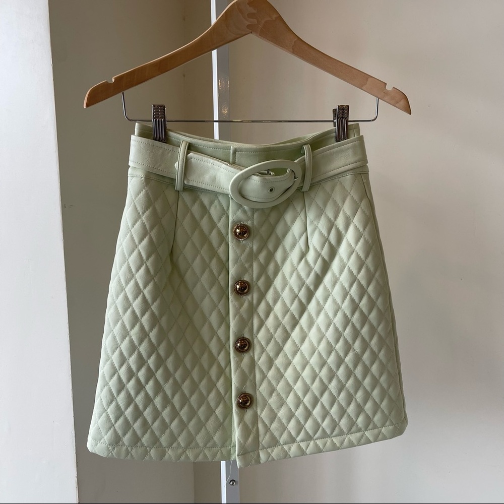 NWT House of Sunny Mid Century Quilted Mini Skirt in Mint